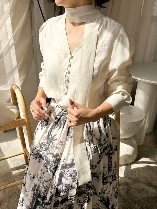 Silky Scarf-Tie Blouse
