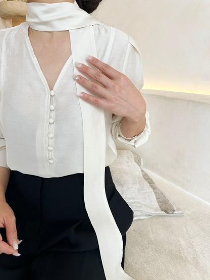 Silky Scarf-Tie Blouse