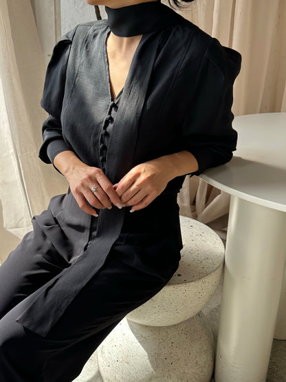 Silky Scarf-Tie Blouse