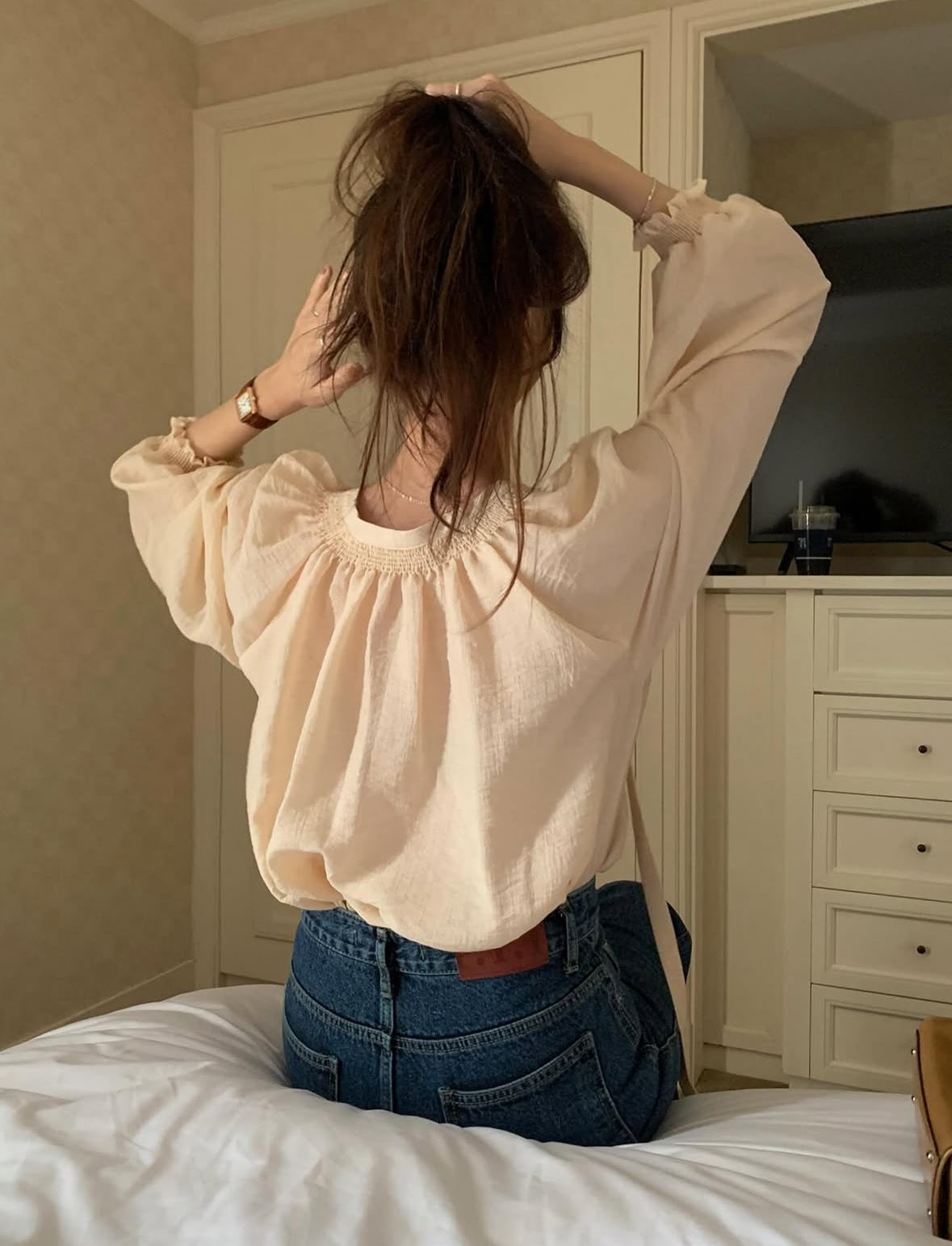 Ribbon Shirring Blouse