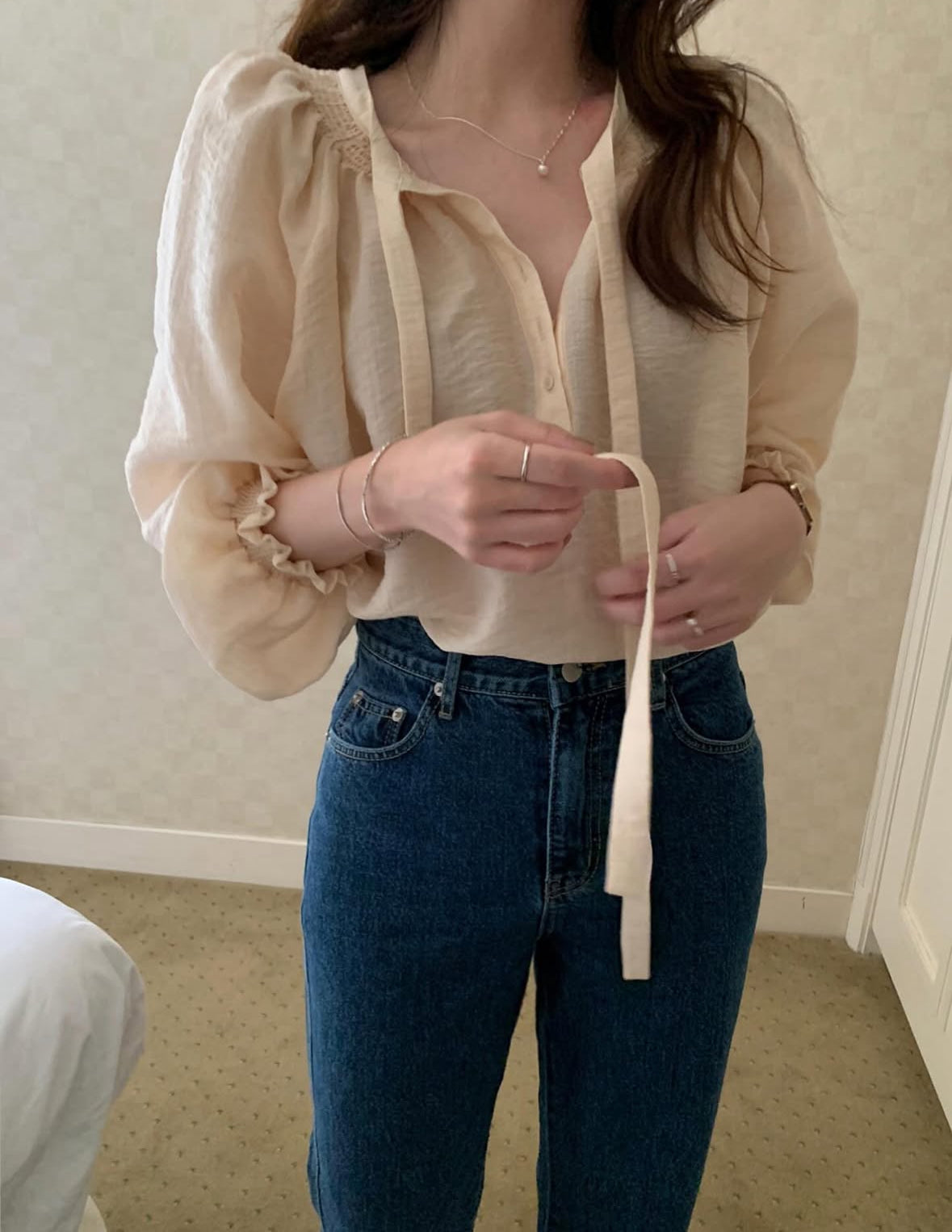 Ribbon Shirring Blouse