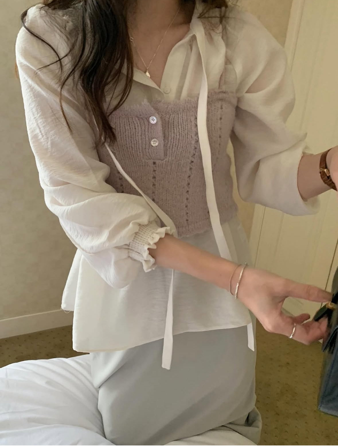 Ribbon Shirring Blouse