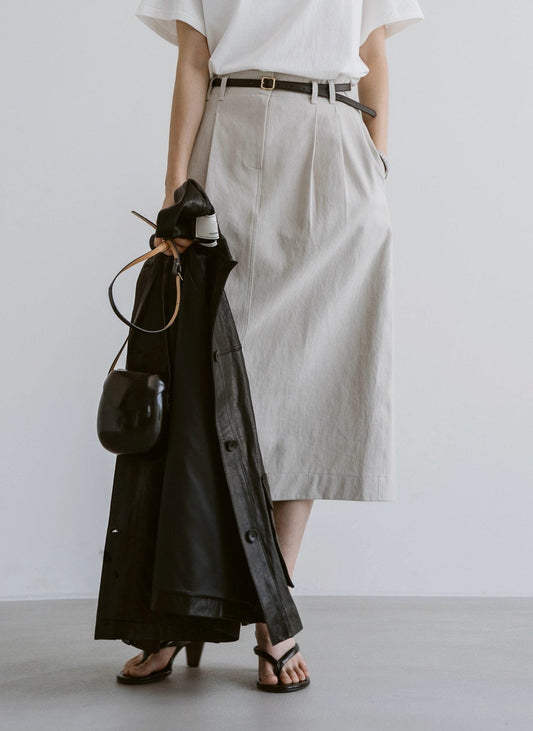 Belted Pleated Midi Skirt