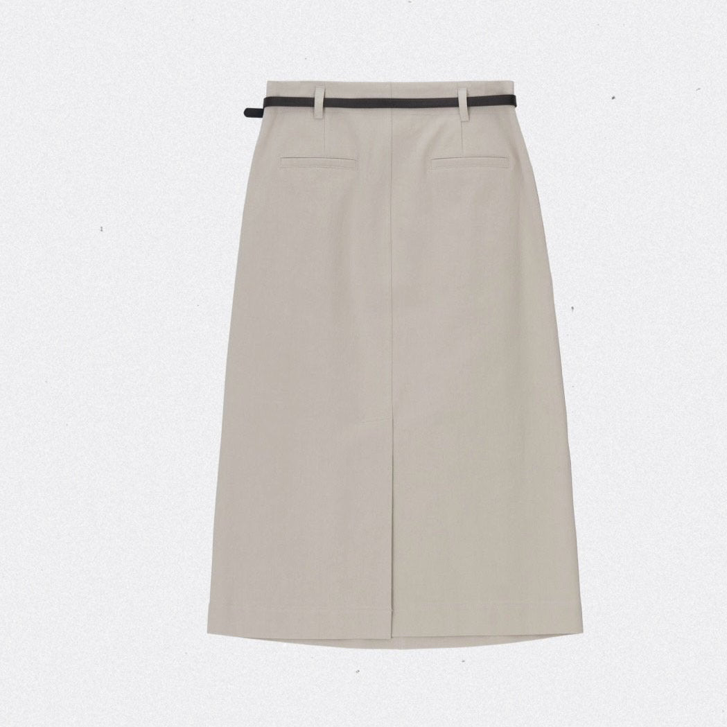 Belted Pleated Midi Skirt