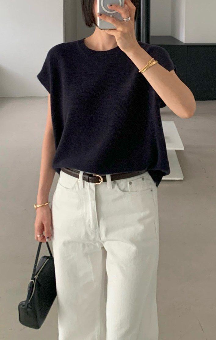 Knit Cap-Sleeve Top – Button Back