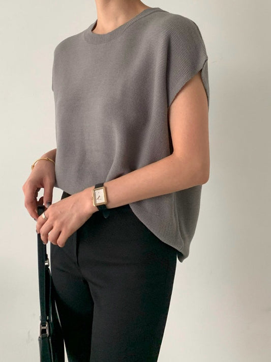 Knit Cap-Sleeve Top – Button Back