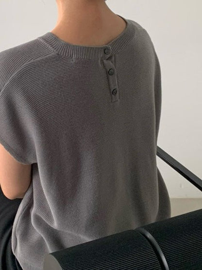 Knit Cap-Sleeve Top – Button Back