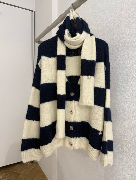 Stripe Knit Cardigan & Scarf Set
