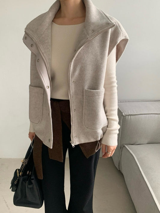 Wool-Blend High-Neck Padding Vest