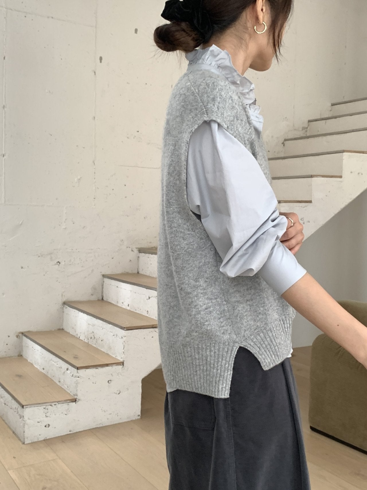 Bio-Washed Ruffle Collar Blouse