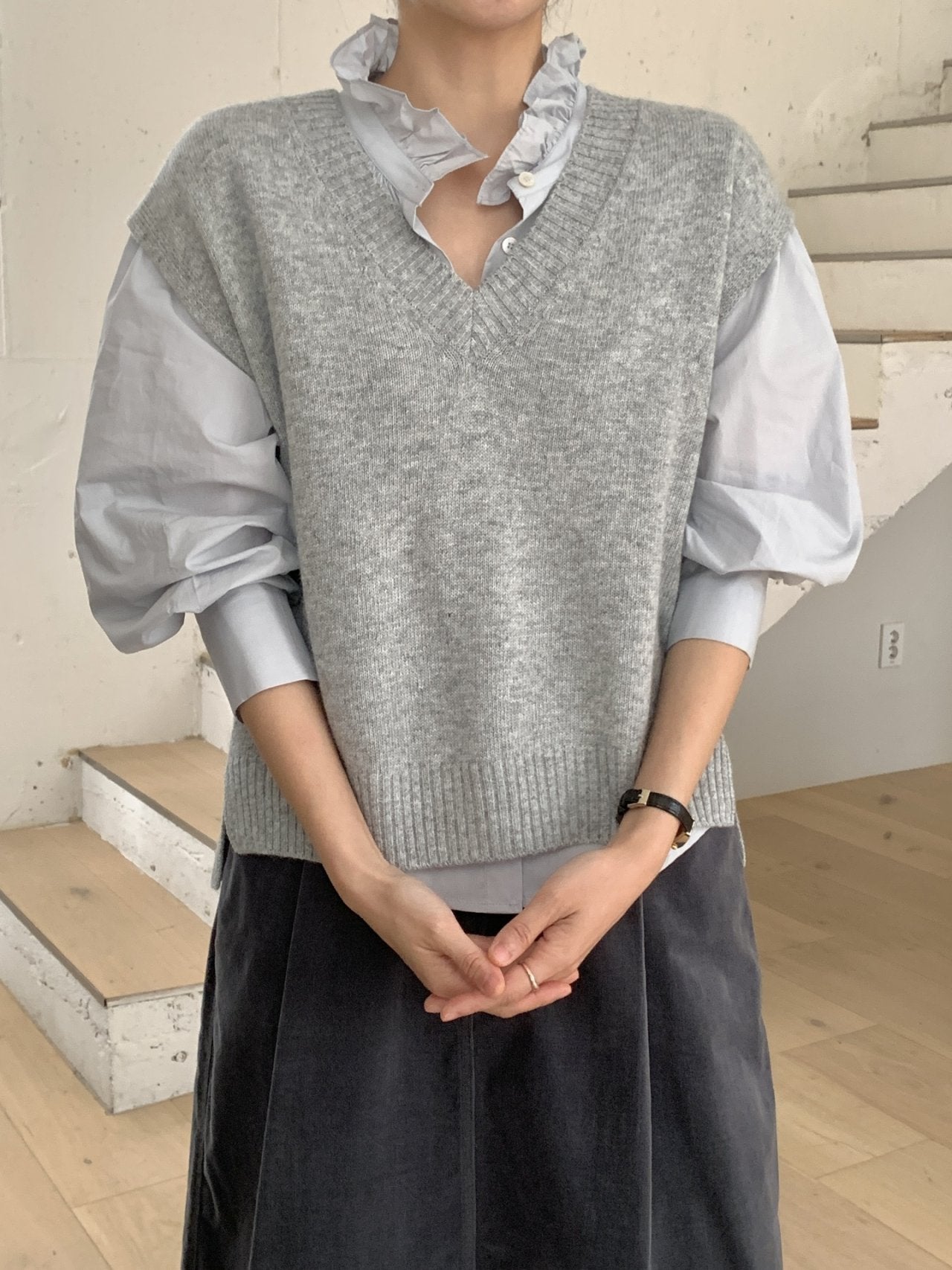 Bio-Washed Ruffle Collar Blouse