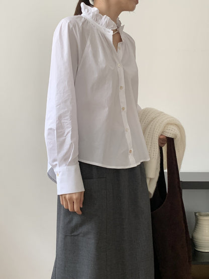Bio-Washed Ruffle Collar Blouse