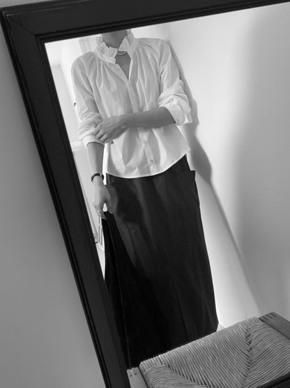 Bio-Washed Ruffle Collar Blouse