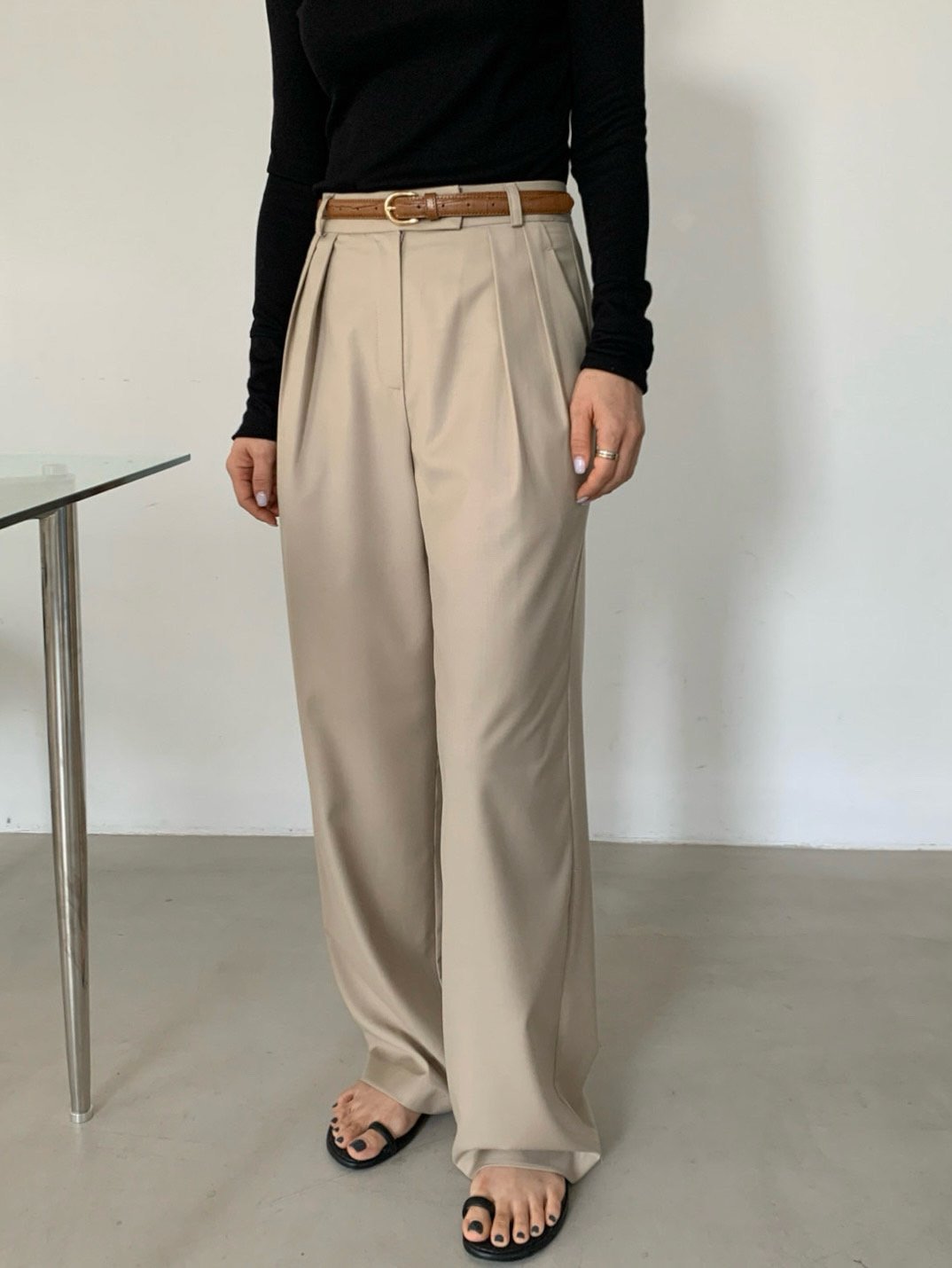 Pintuck Wide-Leg Trousers