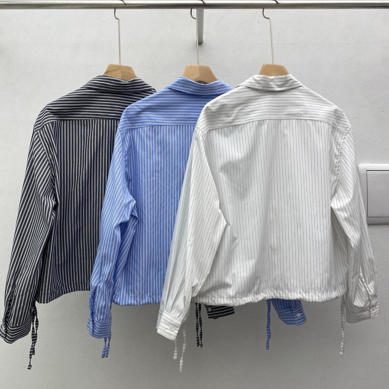 Stripe Drawstring Hem Shirt