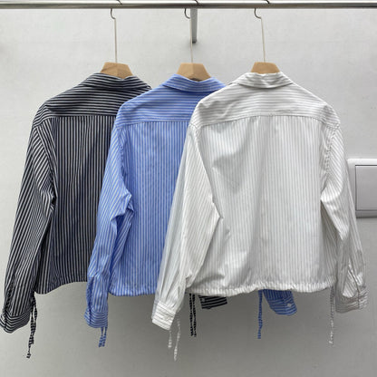 Stripe Drawstring Hem Shirt