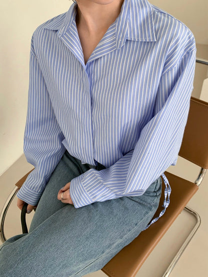 Stripe Drawstring Hem Shirt
