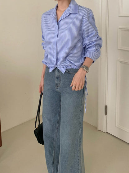 Stripe Drawstring Hem Shirt