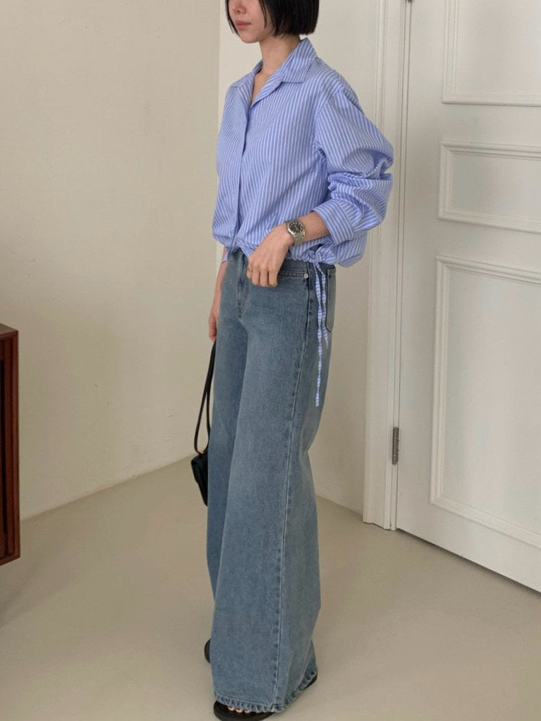 Stripe Drawstring Hem Shirt