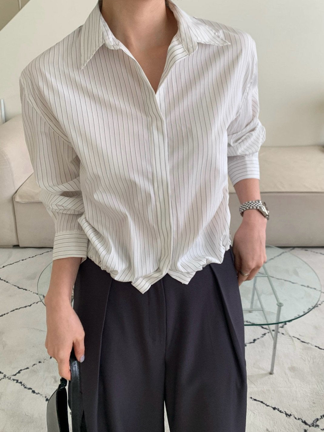 Stripe Drawstring Hem Shirt