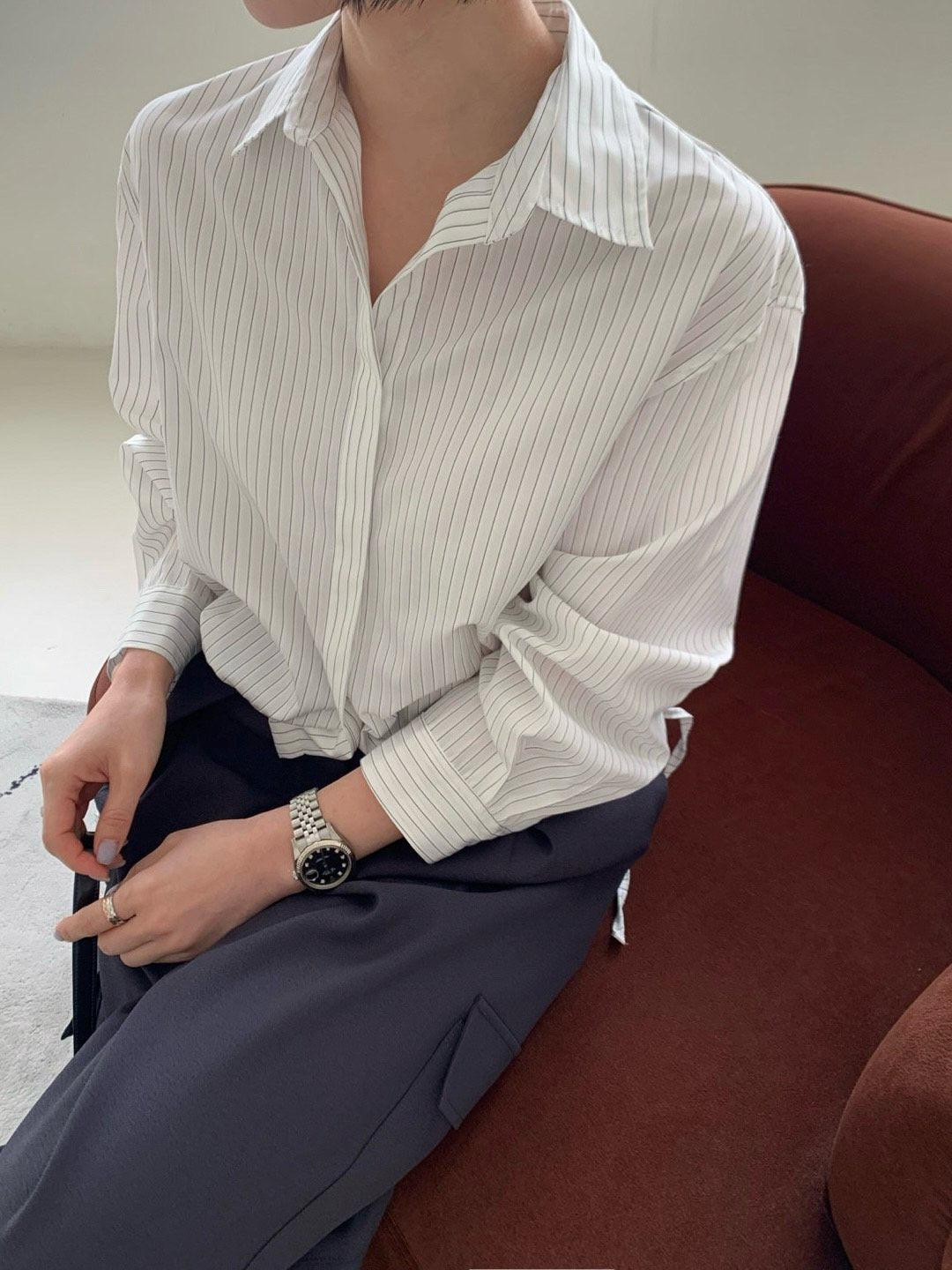 Stripe Drawstring Hem Shirt