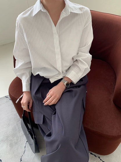 Stripe Drawstring Hem Shirt