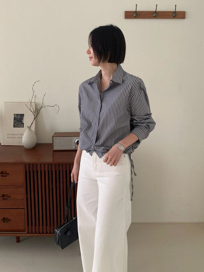 Stripe Drawstring Hem Shirt