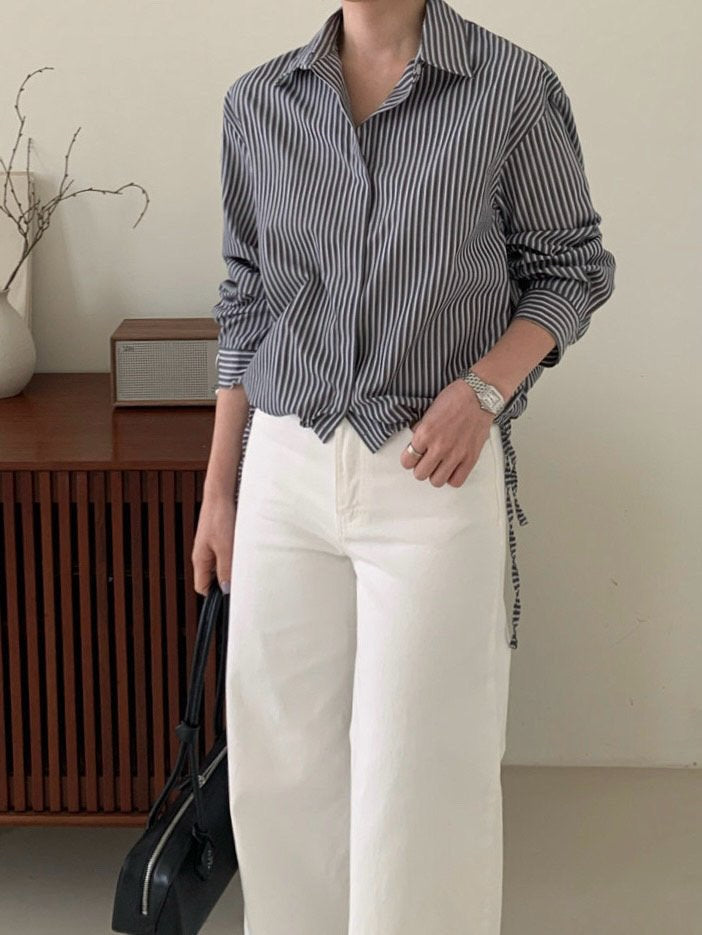 Stripe Drawstring Hem Shirt