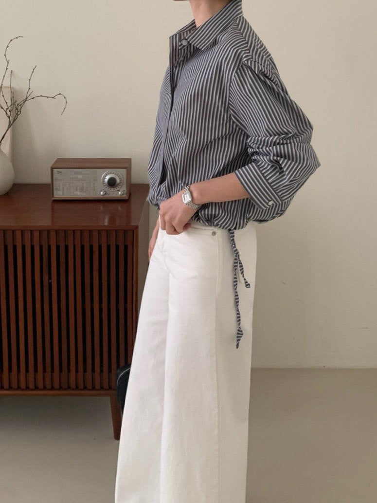 Stripe Drawstring Hem Shirt