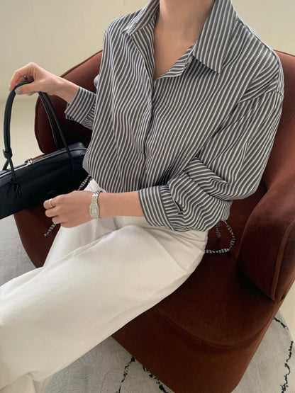 Stripe Drawstring Hem Shirt