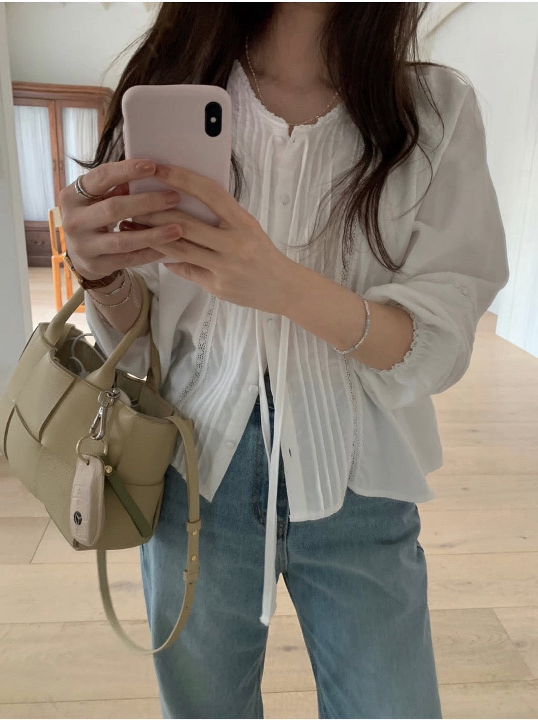 Lace Trim Pleated Blouse