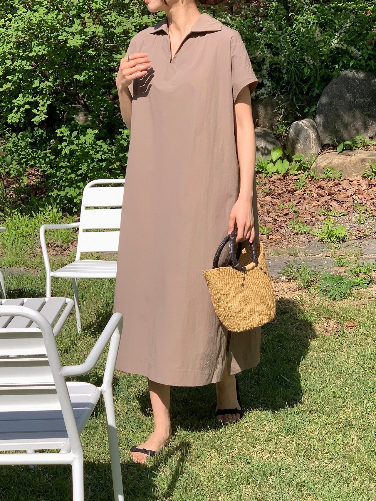 Open Collar Side Slit Dress