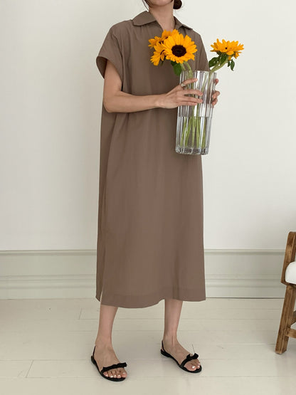 Open Collar Side Slit Dress
