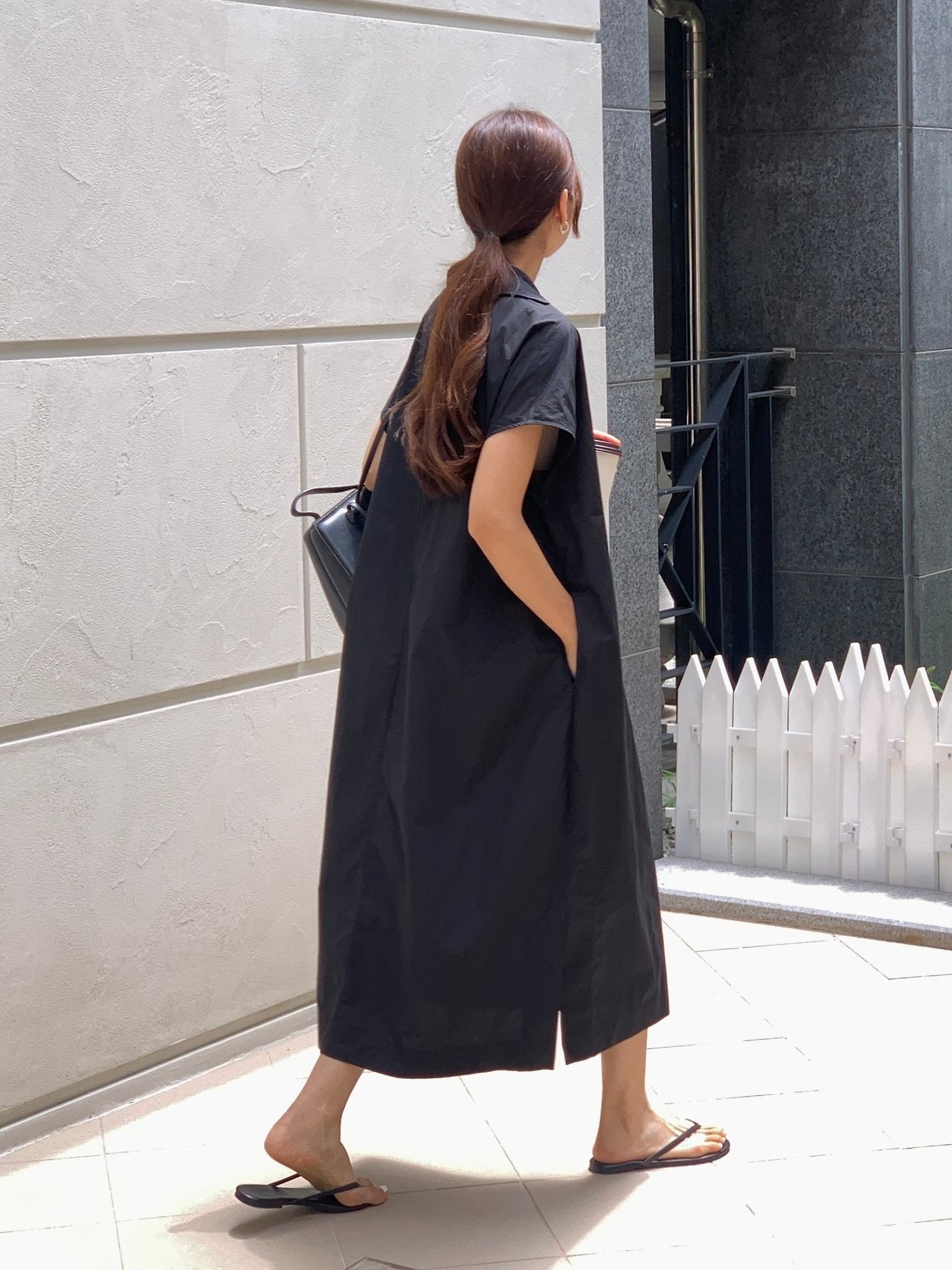 Open Collar Side Slit Dress