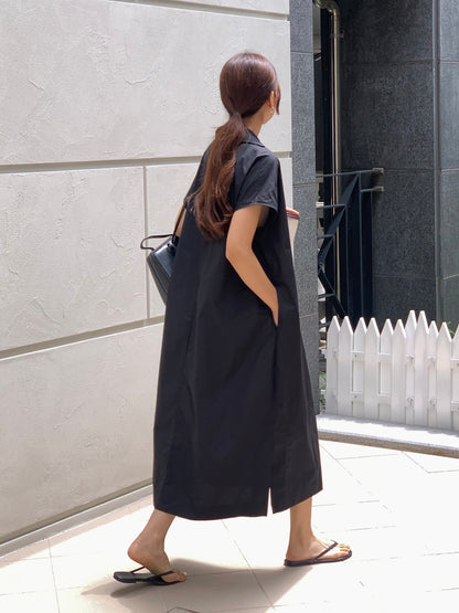 Open Collar Side Slit Dress