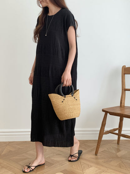 Pleated Textured Midi Dress