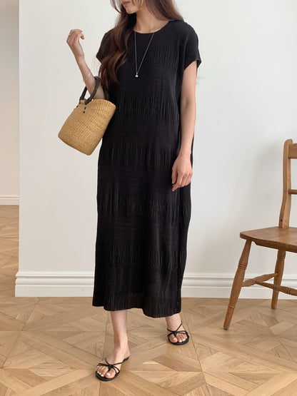 Pleated Textured Midi Dress