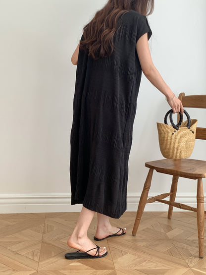 Pleated Textured Midi Dress