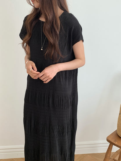 Pleated Textured Midi Dress