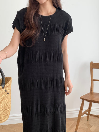 Pleated Textured Midi Dress