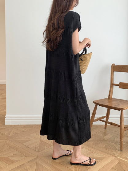 Pleated Textured Midi Dress