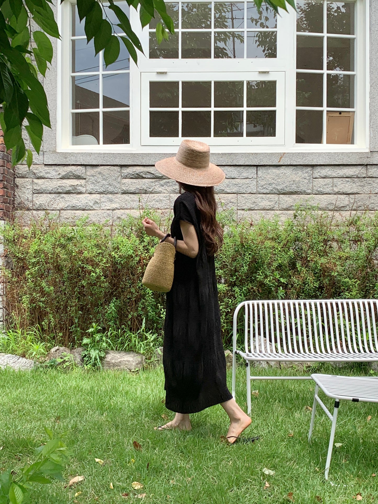 Pleated Textured Midi Dress