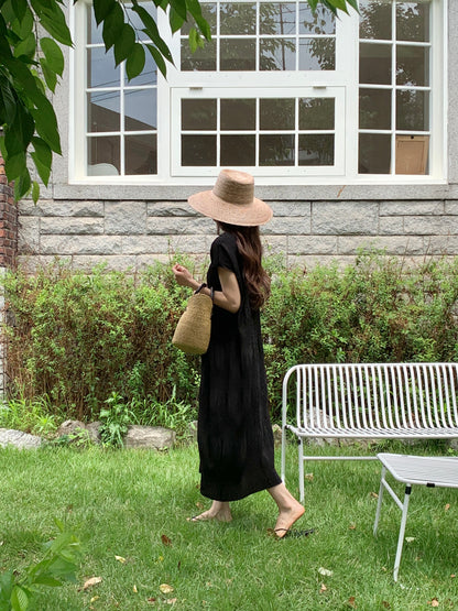 Pleated Textured Midi Dress