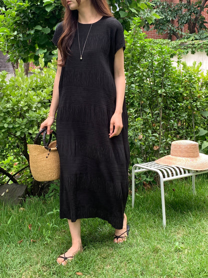 Pleated Textured Midi Dress