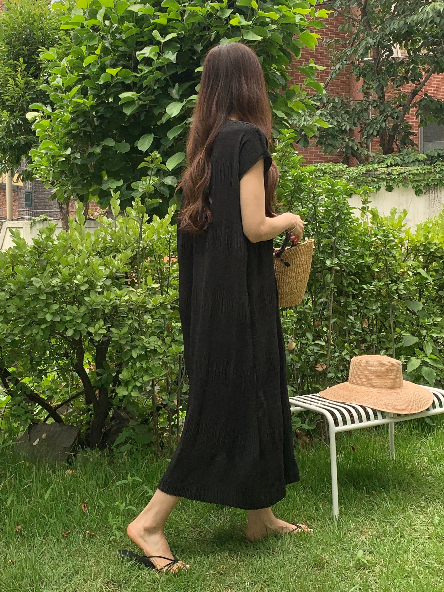 Pleated Textured Midi Dress