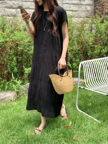 Pleated Textured Midi Dress