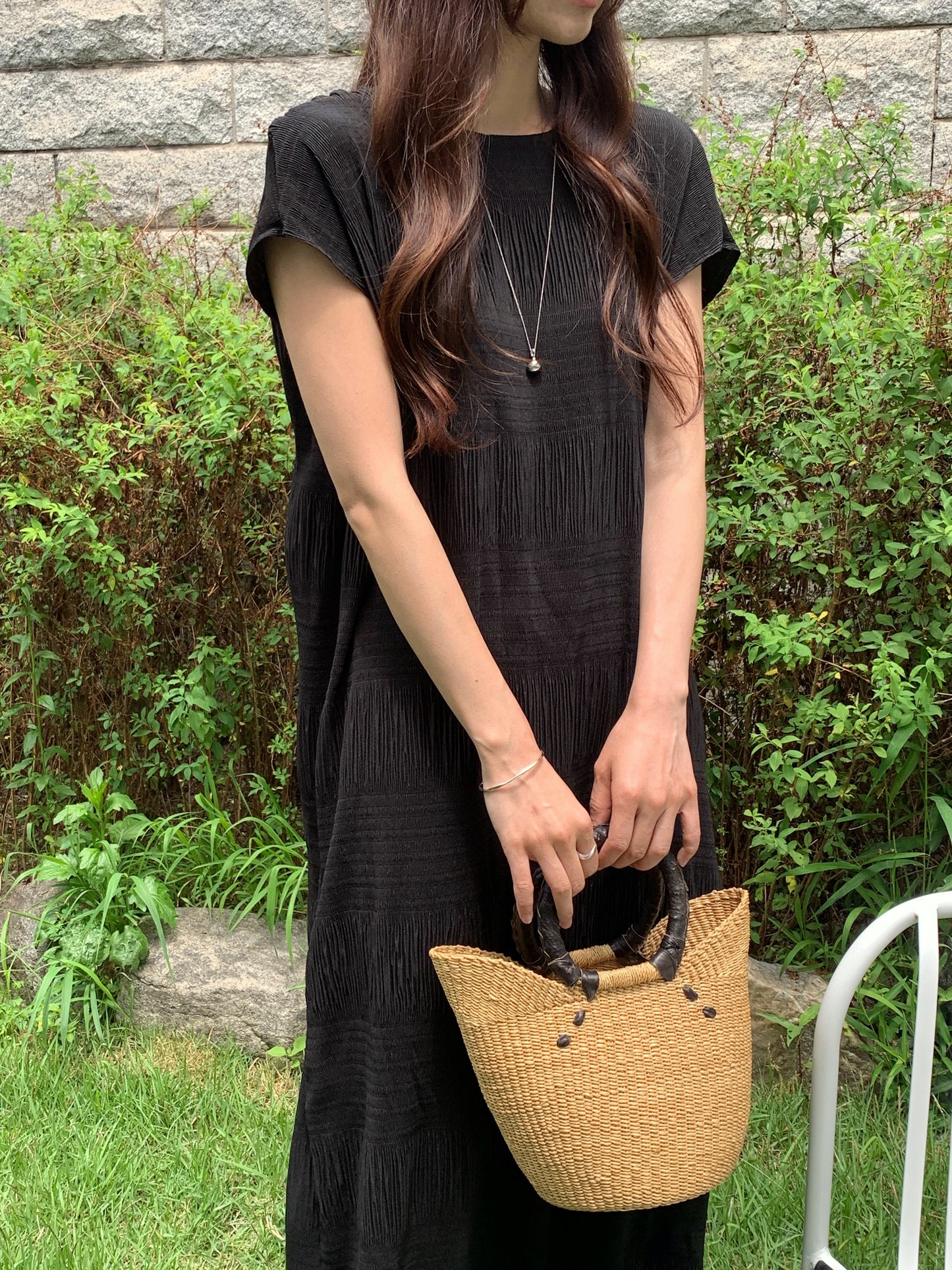 Pleated Textured Midi Dress