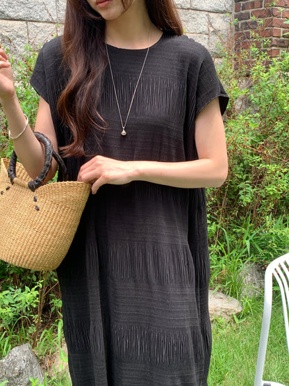 Pleated Textured Midi Dress
