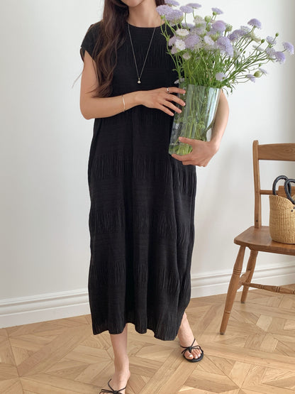 Pleated Textured Midi Dress