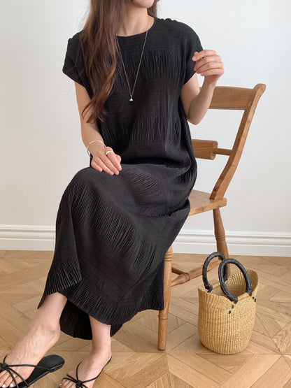 Pleated Textured Midi Dress